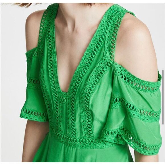 THURLEY Cold Shoulder Silk Dress -Kelly Green Size 8 - Picture 3 of 6